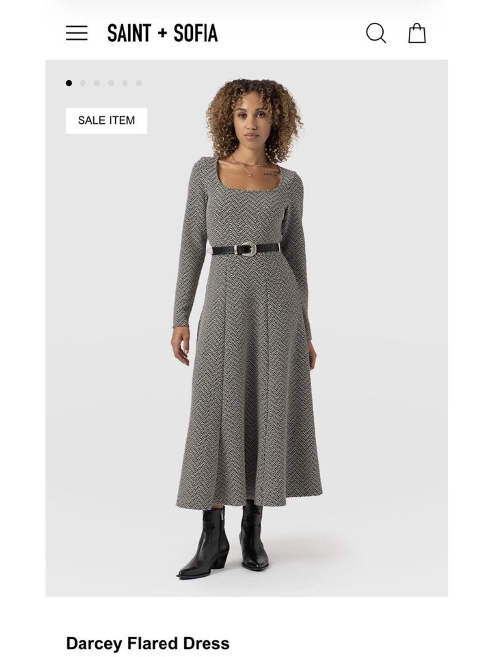 Saint + Sofia Darcey Fit & Flare Chevron Midi Dress Long Sleeve Black/White 14
